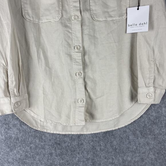 Bella Dahl Top Womens XS Ivory 2 Pocket Oversized Button Up Minimal Neutral NEW - Picture 3 of 13